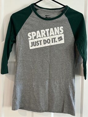 Nike Michigan State University Spartans MSU Slim Fit Baseball Tee Womens Large